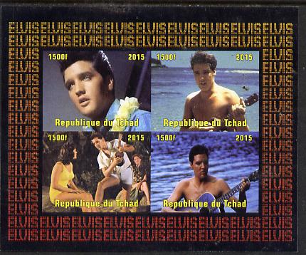 Chad 2015 Elvis Presley #7 imperf sheetlet containing 4 values unmounted mint. Note this item is privately produced and is offered purely on its thematic appeal. . , stamps on personalities, stamps on elvis, stamps on music, stamps on films, stamps on cinema, stamps on movies, stamps on pops, stamps on rock