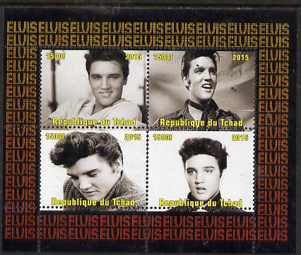 Chad 2015 Elvis Presley #9 perf sheetlet containing 4 values unmounted mint. Note this item is privately produced and is offered purely on its thematic appeal. . , stamps on personalities, stamps on elvis, stamps on music, stamps on films, stamps on cinema, stamps on movies, stamps on pops, stamps on rock