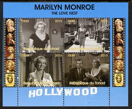 Chad 2015 Marilyn Monroe - The Love Nest perf sheetlet containing 4 values unmounted mint. Note this item is privately produced and is offered purely on its thematic appeal. . , stamps on personalities, stamps on films, stamps on cinema, stamps on movies, stamps on music, stamps on marilyn, stamps on monroe