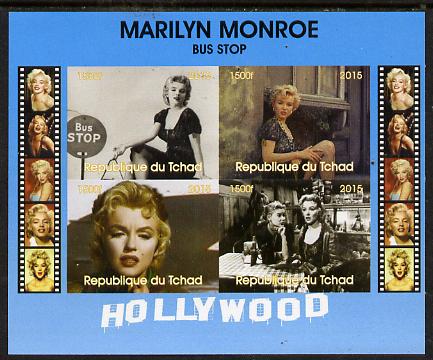 Chad 2015 Marilyn Monroe - Bus Stop im perf sheetlet containing 4 values unmounted mint. Note this item is privately produced and is offered purely on its thematic appeal. . , stamps on personalities, stamps on films, stamps on cinema, stamps on movies, stamps on music, stamps on marilyn, stamps on monroe