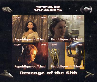 Chad 2015 Star Wars - Revenge of the Sith imperf sheetlet containing 4 values unmounted mint. Note this item is privately produced and is offered purely on its thematic appeal. . , stamps on films, stamps on cinema, stamps on movies, stamps on  tv , stamps on sci-fi, stamps on 