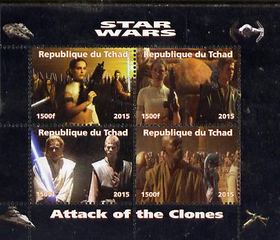 Chad 2015 Star Wars - Attack of the Clones perf sheetlet containing 4 values unmounted mint. Note this item is privately produced and is offered purely on its thematic ap..., stamps on films, stamps on cinema, stamps on movies, stamps on  tv , stamps on sci-fi, stamps on 