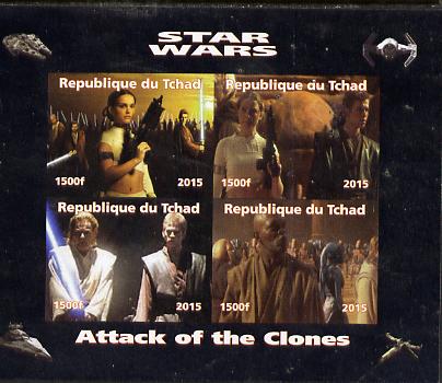 Chad 2015 Star Wars - Attack of the Clones imperf sheetlet containing 4 values unmounted mint. Note this item is privately produced and is offered purely on its thematic ..., stamps on films, stamps on cinema, stamps on movies, stamps on  tv , stamps on sci-fi, stamps on 