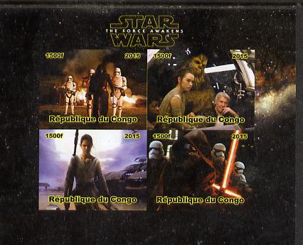 Congo 2015 Star Wars - The Force Awakens #1 imperf sheetlet containing 4 values unmounted mint. Note this item is privately produced and is offered purely on its thematic appeal, stamps on films, stamps on cinema, stamps on movies, stamps on  tv , stamps on sci-fi, stamps on 