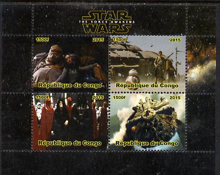 Congo 2015 Star Wars - The Force Awakens #2 perf sheetlet containing 4 values unmounted mint. Note this item is privately produced and is offered purely on its thematic appeal, it has no postal validity, stamps on films, stamps on cinema, stamps on movies, stamps on  tv , stamps on sci-fi, stamps on 