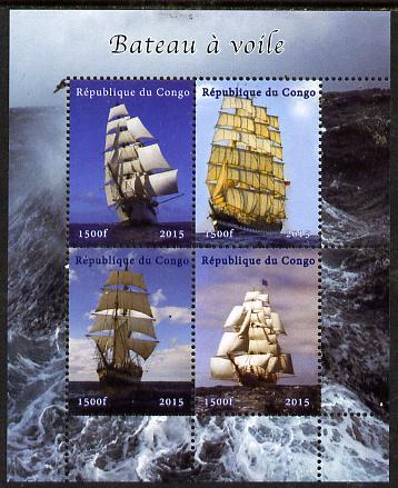 Congo 2015 Tall Sailing Ships perf sheetlet containing 4 values unmounted mint. Note this item is privately produced and is offered purely on its thematic appeal, it has no postal validity, stamps on , stamps on  stamps on ships