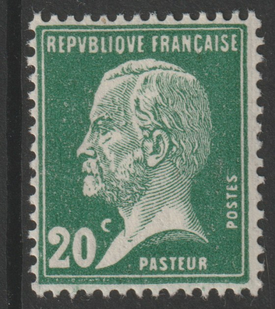 France 1924 Louis Pasteur 20c green unmounted mint, SG 396b, stamps on personalities, stamps on science, stamps on medical, stamps on wine, stamps on alcohol