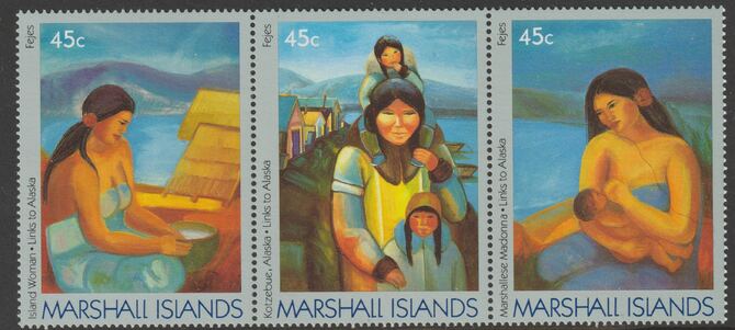 Marshall Islands 1989 Links with Alaska perf strip f 3 unmounted mint SG 208-10, stamps on arts, stamps on women, stamps on 