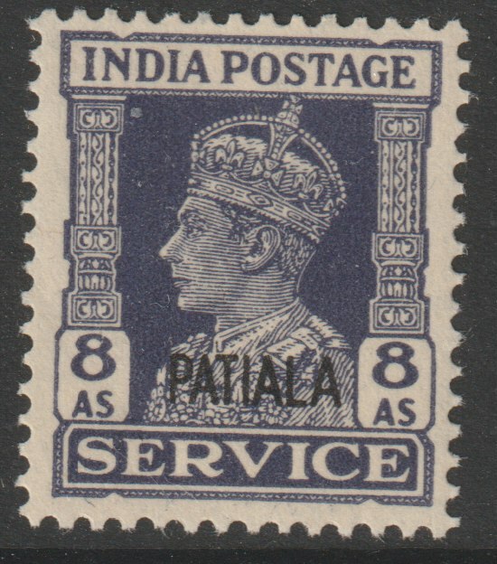 Indian States - Patiala 1939-44 KG6 Official 8a slate-violet unmounted mint SG O81, stamps on , stamps on  kg6 , stamps on 