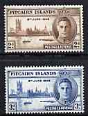Pitcairn Islands 1946 KG6 Victory Commemoration set of 2 unmounted mint, SG 9-10*, stamps on victory, stamps on  kg6 , stamps on london, stamps on  ww2 , stamps on 