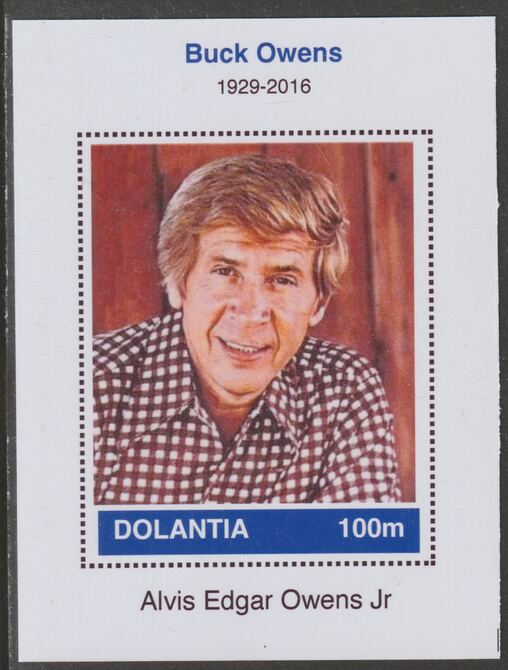 Dolantia (Fantasy) Buck Owens imperf deluxe sheetlet on glossy card (75 x 103 mm) unmounted mint, stamps on , stamps on  stamps on personalities, stamps on  stamps on music, stamps on  stamps on country