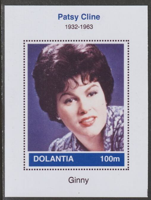 Dolantia (Fantasy) Patsy Cline imperf deluxe sheetlet on glossy card (75 x 103 mm) unmounted mint, stamps on , stamps on  stamps on personalities, stamps on  stamps on music, stamps on  stamps on country, stamps on  stamps on 