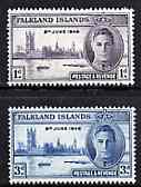 Falkland Islands 1946 KG6 Victory Commemoration set of 2 unmounted mint, SG 164-65*, stamps on victory, stamps on  kg6 , stamps on london, stamps on  ww2 , stamps on 