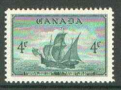 Canada 1949 Entry of Newfoundland into Confederation 4c (Cabots Ship Matthew) unmounted mint SG 412*, stamps on ships    explorers, stamps on  kg6 , stamps on 