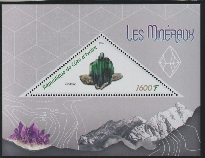 Ivory Coast 2016 Minerals perf deluxe sheet containing one triangular value unmounted mint, stamps on , stamps on  stamps on triangular, stamps on  stamps on shaped, stamps on  stamps on minerals