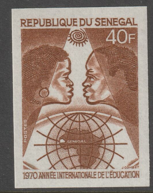 Senegal 1970 International Education Year 40f colour trial in brown unmounted mint, as SG 444, stamps on maps, stamps on education