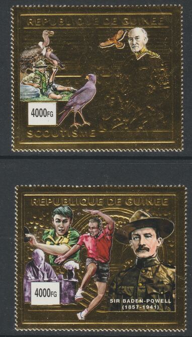 Equatorial Guinea Scouting perf set of 2 printed on gold foil unmounted mint,, stamps on scouts, stamps on table tennis