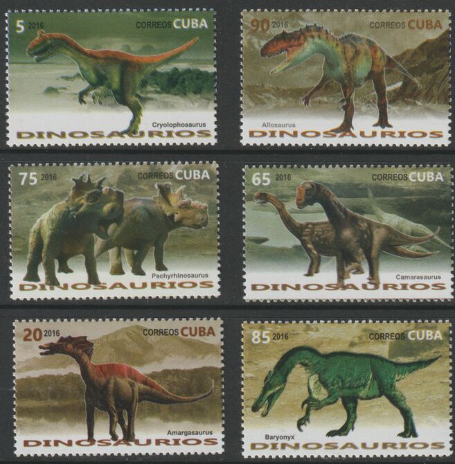 Cuba 2016 Dinosaurs perf set of 6 unmounted mint, stamps on dinosaurs