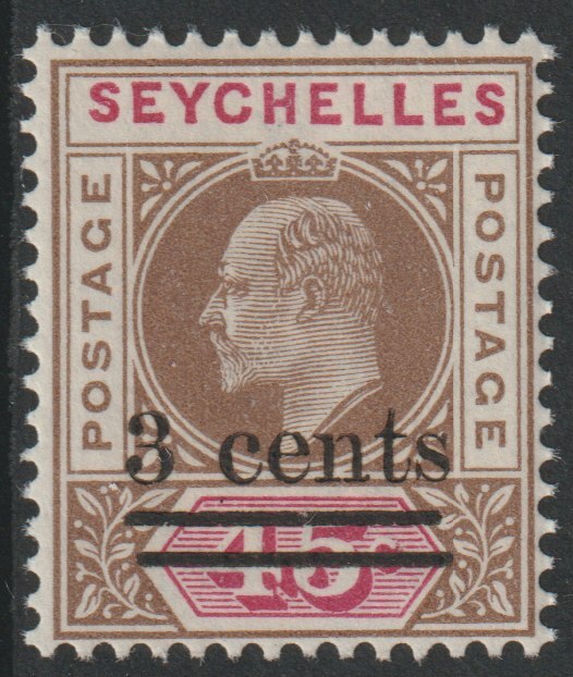 Seychelles 1903 KE7 surcharged 3c on 45s unmounted mint SG 59, stamps on , stamps on  ke7 , stamps on 