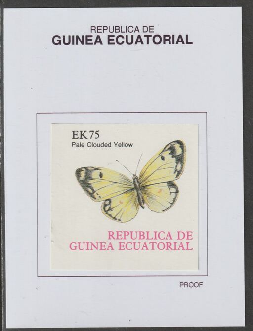 Equatorial Guinea 1977 Butterflies EK75 (Pale Clouded Yellow) proof in issued colours mounted on small card - as Michel 1203, stamps on butterflies