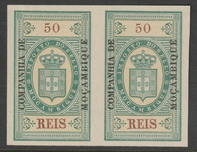 Mozambique Company 1892 Stamp Tax 50r imperf pair without gum, stamps on revewnues