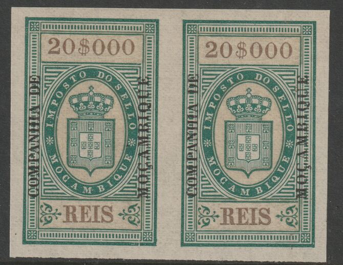 Mozambique Company 1892 Stamp Tax 20,000r imperf pair with gum, stamps on revewnues