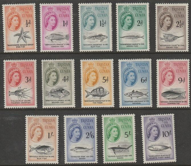 Tristan da Cunha 1960 Marine life def set complete lightly mounted mint SG 28-41 cat Â£75, stamps on marine life