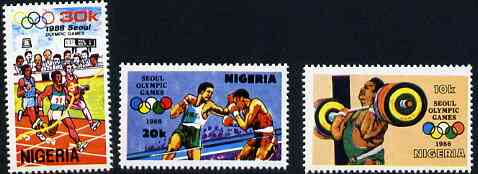 Nigeria 1988 Seoul Olympic Games set of 3, SG 565-67 unmounted mint*, stamps on sport     olympics      weightlifting     athletics      boxing 