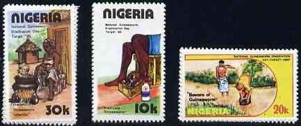 Nigeria 1991 National Guineaworm Eradication Day set of 3 unmounted mint, SG 604-06*, stamps on medical       diseases