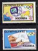Nigeria 1992 'Olymphilex 92' Olympic Stamp Exhibition set of 2, SG 630-31 unmounted mint*, stamps on sport, stamps on stamp on stamp , stamps on stamponstamp