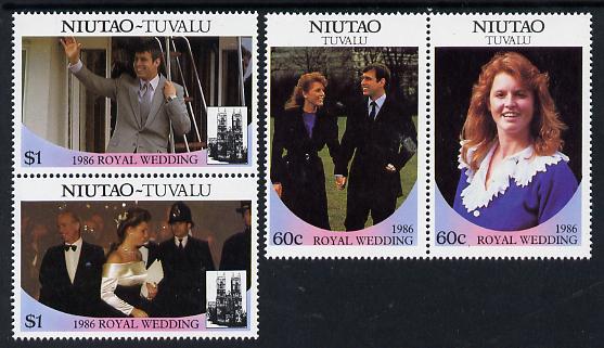 Tuvalu - Niutao 1986 Royal Wedding (Andrew & Fergie) set of 4 (2 se-tenant pairs) unmounted mint, stamps on royalty, stamps on andrew, stamps on fergie, stamps on police