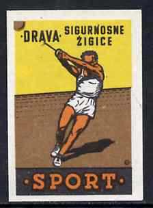 Match Box Label - Hammer Throwing superb unused condition from Yugoslavian Sports & Pastimes Drava series, stamps on hammer
