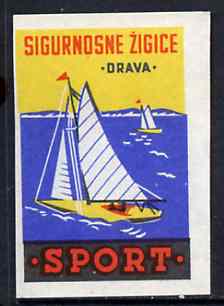 Match Box Label - Sailing superb unused condition from Yugoslavian Sports & Pastimes Drava series, stamps on sailing