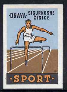 Match Box Label - Hurdling superb unused condition from Yugoslavian Sports & Pastimes Drava series, stamps on hurdles