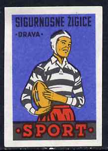 Match Box Label - Rugby superb unused condition from Yugoslavian Sports & Pastimes Drava series, stamps on rugby