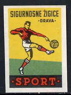 Match Box Label - Football superb unused condition from Yugoslavian Sports & Pastimes Drava series, stamps on football, stamps on sport