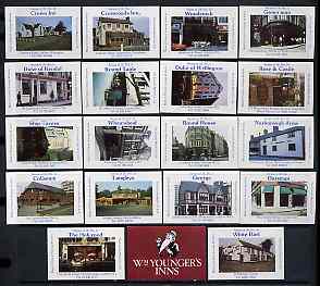 Match Box Labels - complete set of 18 + 1 Pubs & Inns, superb unused condition (Wm Youngers Inns), stamps on pubs    alcohol     drink    
