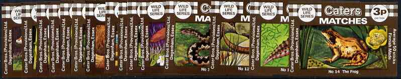 Match Box Labels - complete set of 15 Wildlife, superb unused condition (Caters), stamps on animals    frogs   fox    mouse    mole   rabbit    snake   hedgehogs    reptile       lizards     weasel     newt    badger     seal    bats    squirrel    deer      dogs, stamps on  fox , stamps on foxes, stamps on  , stamps on snake, stamps on snakes, stamps on 