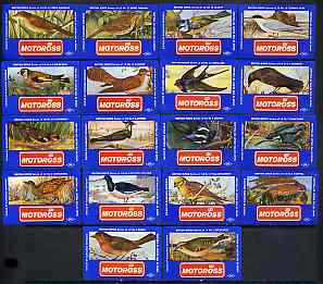 Match Box Labels - complete set of 18 Birds very fine unused condition (Cornish Match Motoross series), stamps on birds    warbler    thrush    blue tit    tern    gold finch    cuckoo    swallow    jackdaw    lapwing    magpie    kingfisher    corncrake     oyster catcher     yellow hammer     kestrel    robin     goldcrest