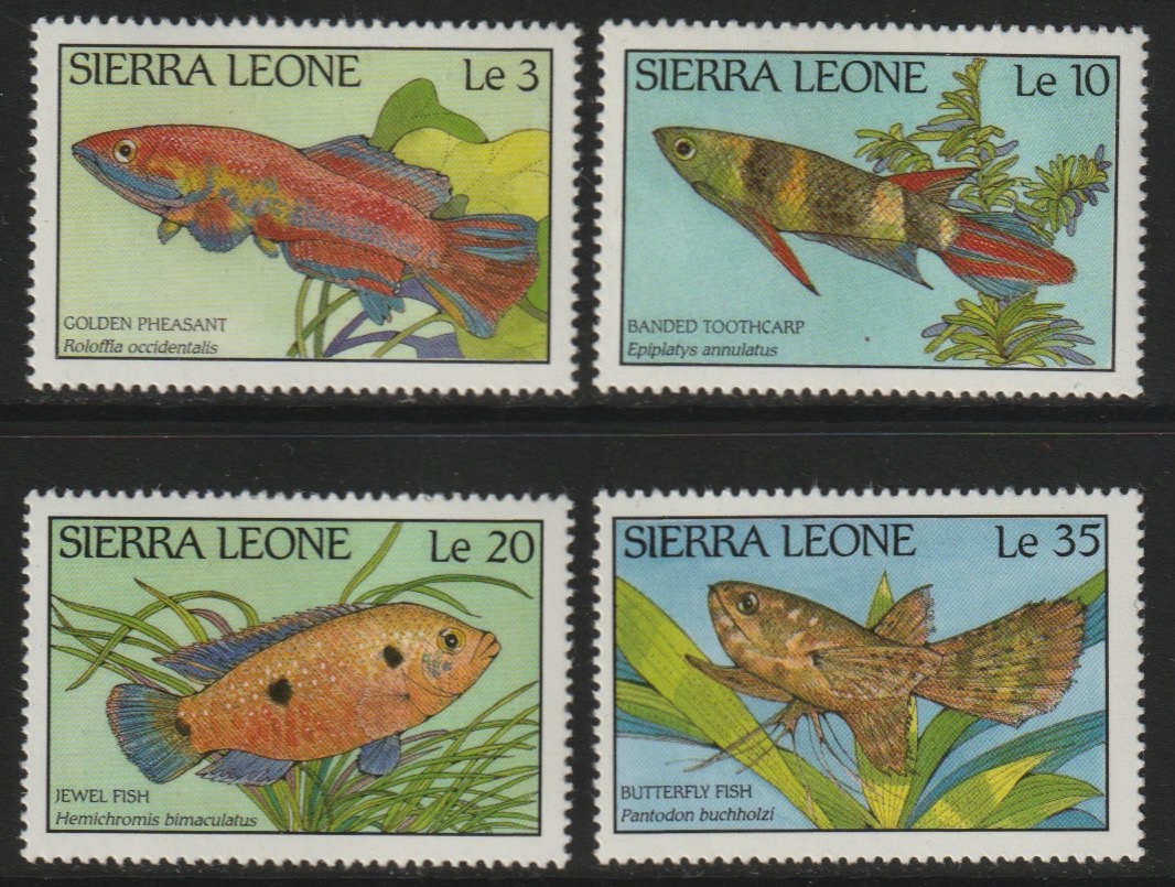 Sierra Leone 1988 Fishes set of 4 unmounted mint, SG 1126-29, stamps on fish, stamps on marine-life