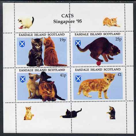 Easdale 1995 'Singapore 95' Stamp Exhibition (Cats) sheetlet containing perf set of 4 unmounted mint, stamps on cats