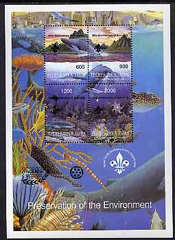 Touva 1997 Preservation of the Environment (Sea Life) deluxe sheet containing set of 4 values optd for Pacific 97 with Scout opt on stamps & Rotary opt in margin (in blac..., stamps on marine-life, stamps on whales, stamps on rotary, stamps on scouts, stamps on stamp exhibitions, stamps on knots