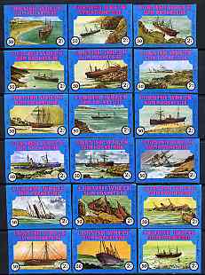 Match Box Labels - complete set of 18 Cornish Ship Wrecks, superb unused condition (Cornish Match Co Slim Pocket Size blue border, average content 50), stamps on shipwrecks, stamps on rescue, stamps on disasters