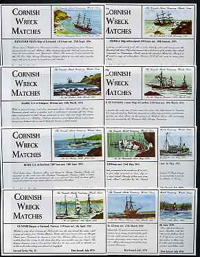 Match Box Labels - 10 Cornish Ship Wrecks (nos 21-30 the scarce dozen size outer labels), superb unused condition (Cornish Match Co issued July 1970), stamps on shipwrecks, stamps on disasters, stamps on rescue