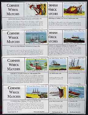 Match Box Labels - 10 Cornish Ship Wrecks (nos 41-50 the scarce dozen size outer labels), superb unused condition (Cornish Match Co issued July 1970), stamps on shipwrecks, stamps on disasters, stamps on rescue