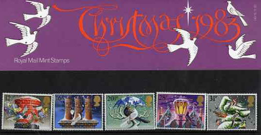 Great Britain 1983 Christmas set of 5 in official presentation pack SG 1231-35 , stamps on christmas, stamps on postbox, stamps on birds
