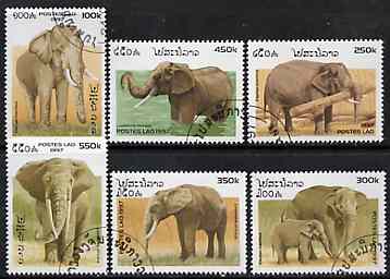 Laos 1997 Elephants complete set of 6 values cto used, SG 1570-75, stamps on elephants, stamps on animals
