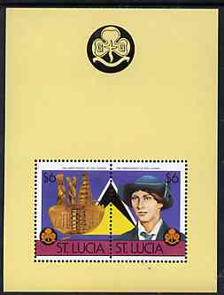 St Lucia 1986 75th Anniversary of Girl Guide Movement m/sheet containing 2 x $6 values, SG MS 875 unmounted mint, stamps on scouts    guides