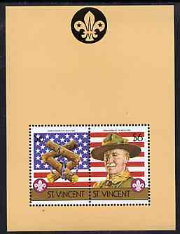St Vincent 1986 Boy Scouts of America m/sheet containing 2 x $6 values unmounted mint, SG MS 972, stamps on scouts, stamps on knots, stamps on flags