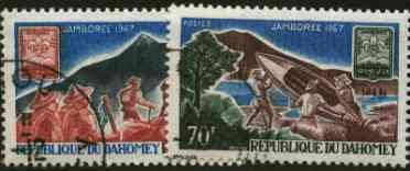 Dahomey 1967 World Scout Jamboree set of 2 Postage values cto used, SGF 298-99*, stamps on scouts    canoeing    mountaineering